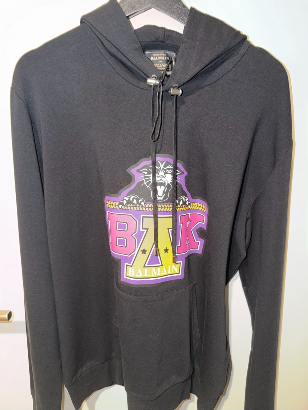 Balmain Black  Hoodie with Pink & Yellow Logo